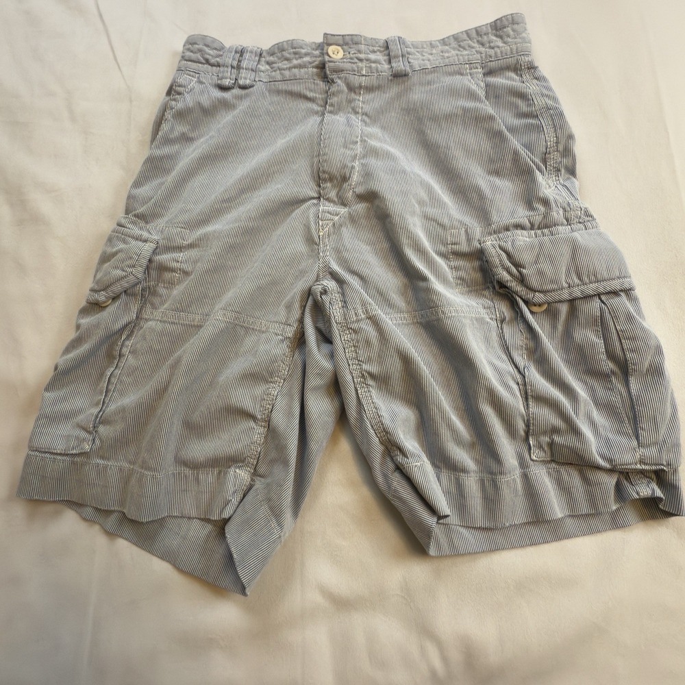 Polo Ralph Lauren Men's Cargo Shorts 32 Blue White Seersucker